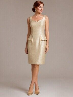 London Times Champagne Metallic Peplum Sheath Dress Size 6
